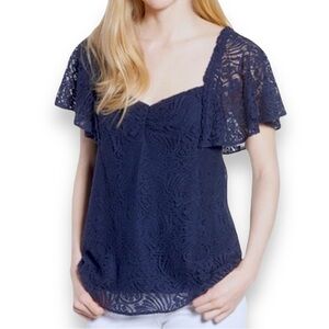 NWOT Nordstroms Hinge Navy Flutter Sleeve Empire Waist Top Size Small